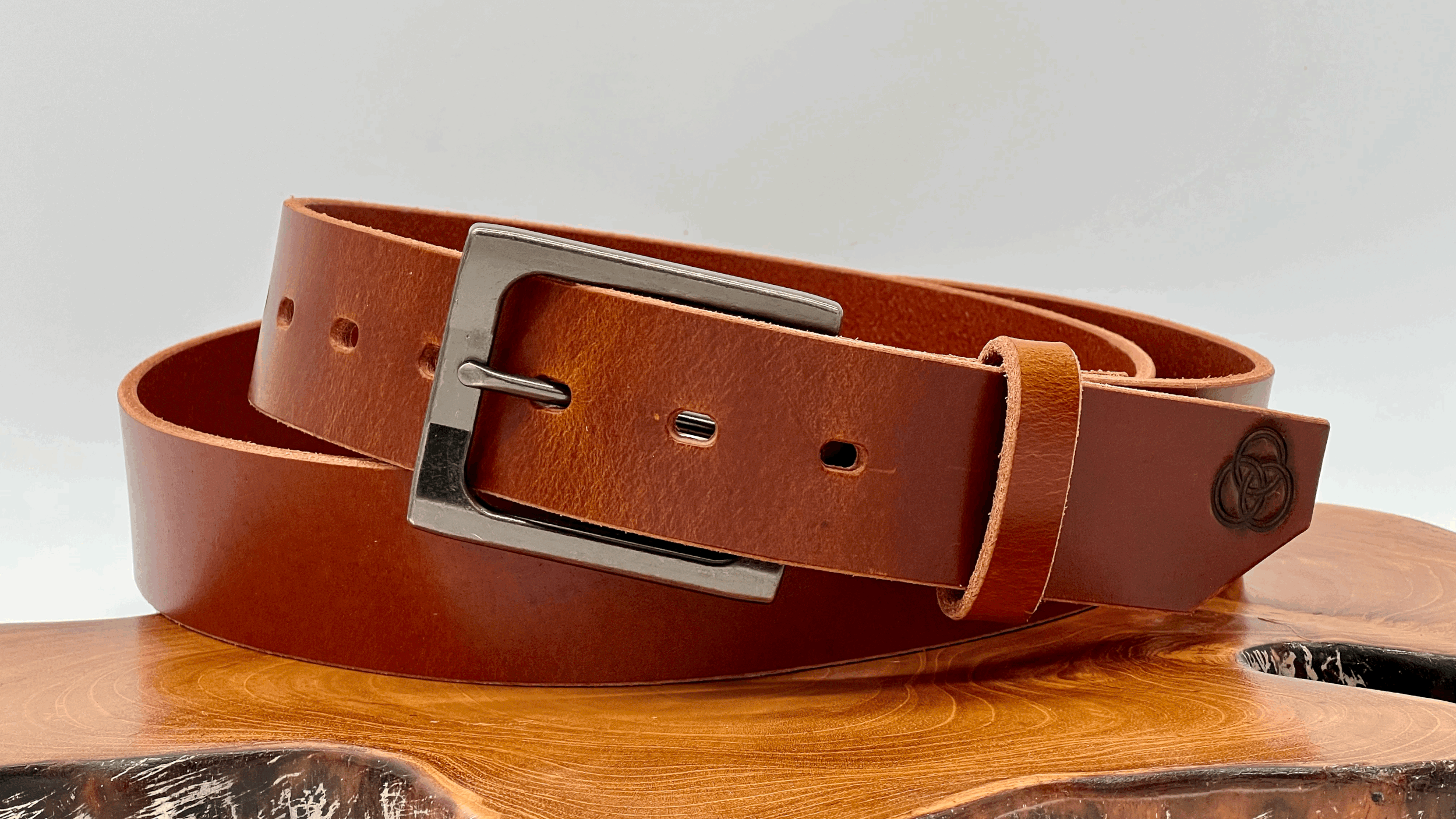 Dark Cognac Water Buffalo Belt - Antique Silver Hardware