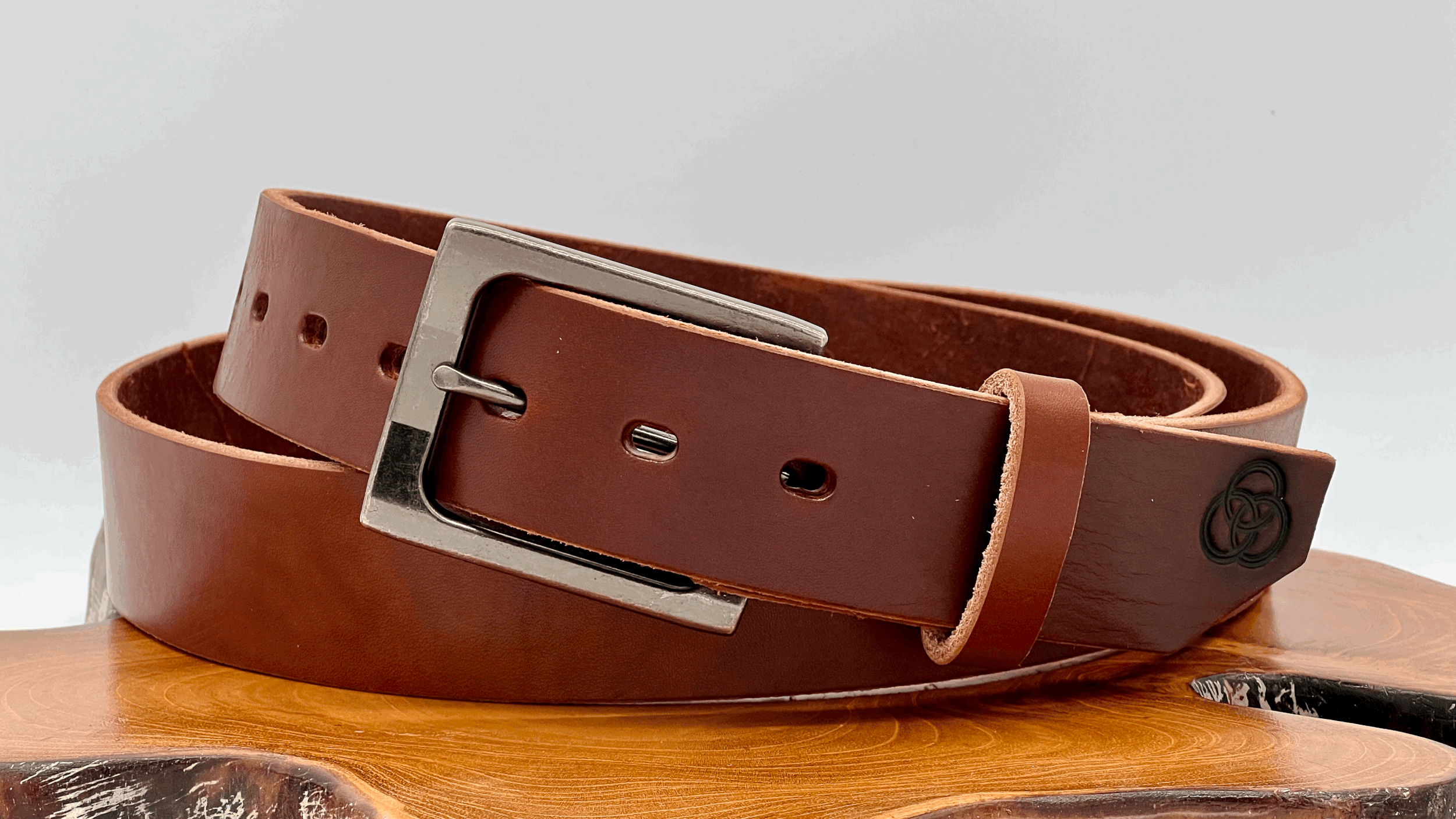 Brown English Bridle Belt - Antique Silver Hardware