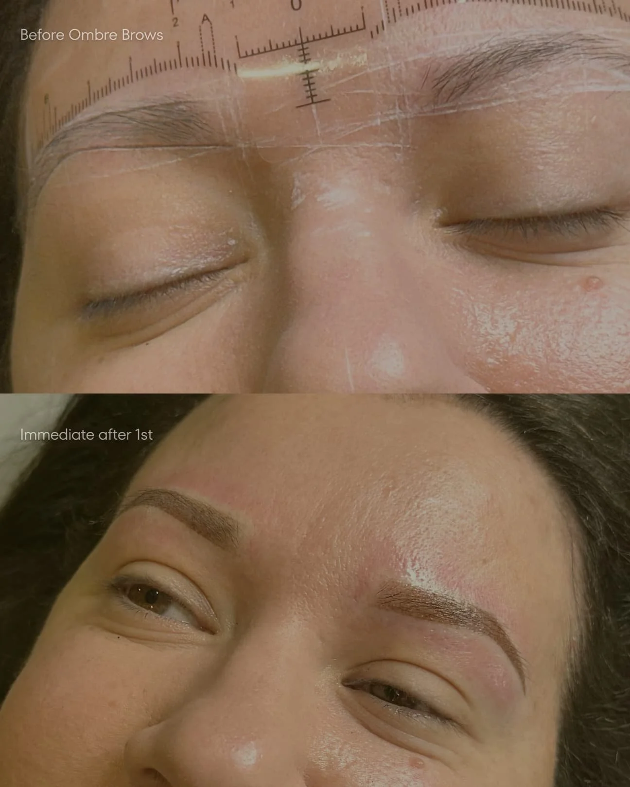 Powder Brows done on brunette female with sparse brows