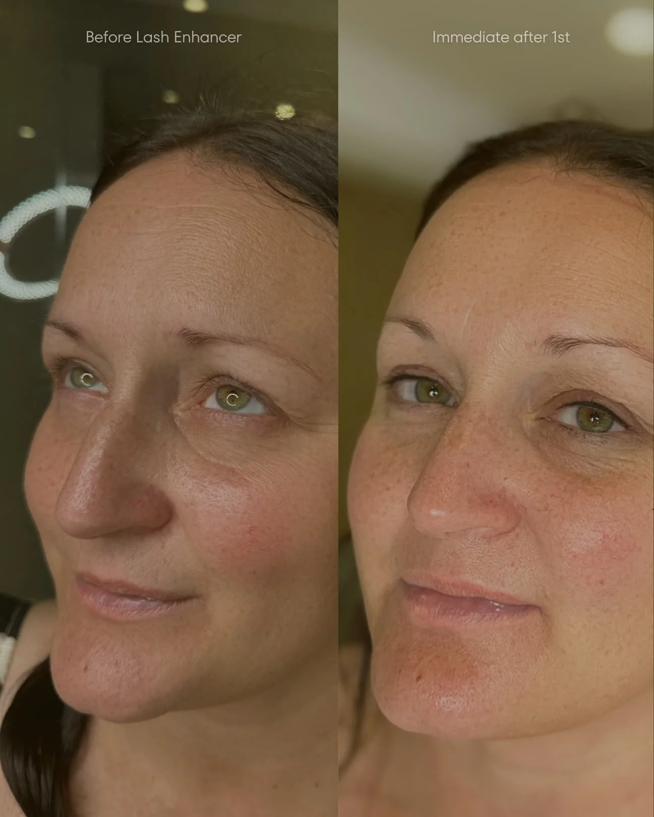 Before and after lash line enhancement showing subtle eyeliner definition and fuller-looking lashes - possible at Elite PMU London