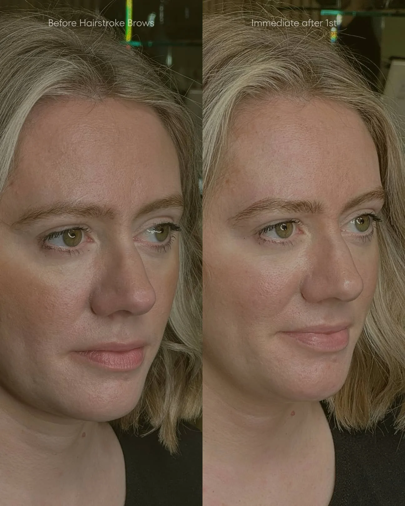 Soft hair-stroke permanent makeup brows with a natural, barely-there finish created at Elite PMU London.