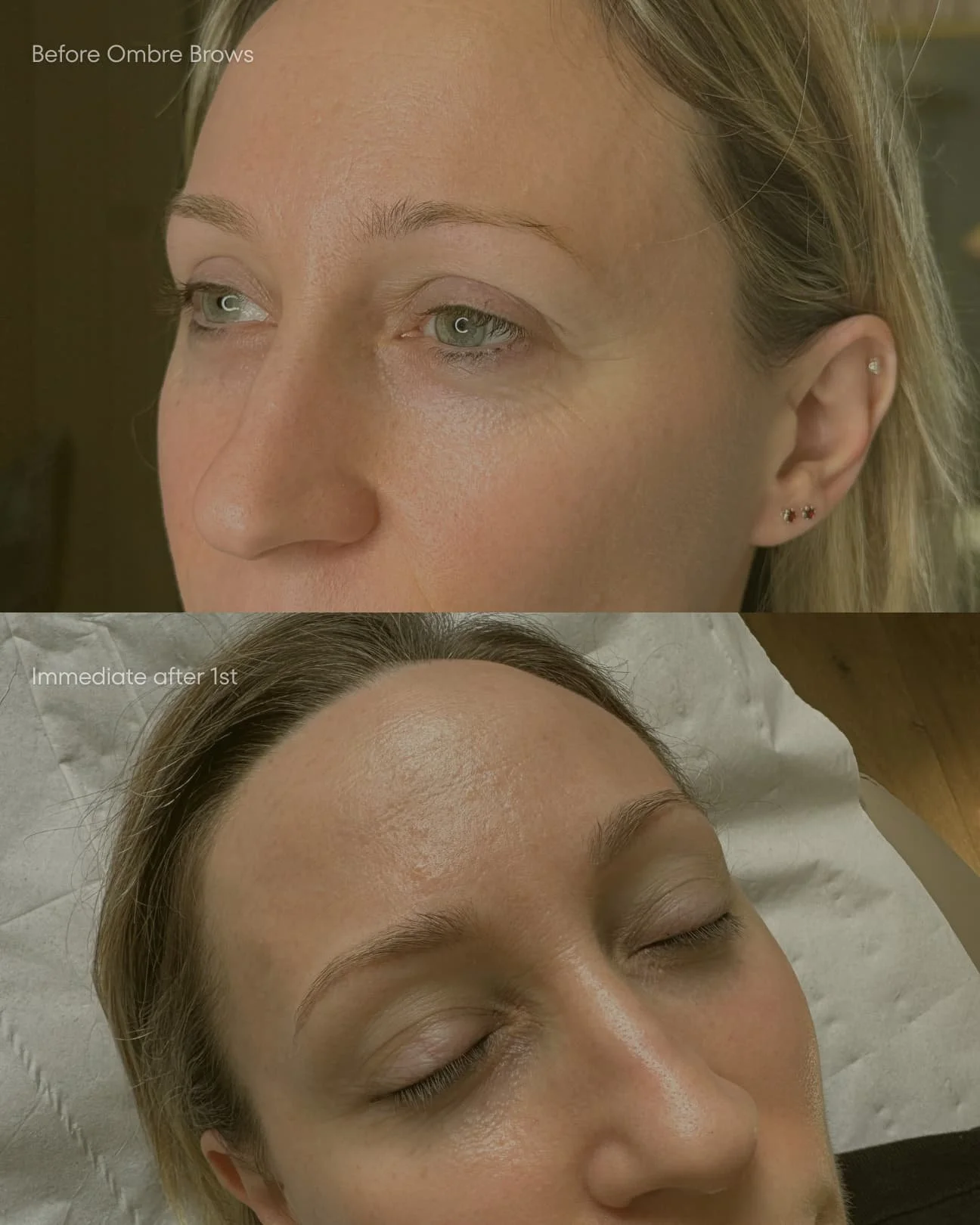 Soft hair-stroke permanent makeup brows with a natural, barely-there finish created at Elite PMU London.