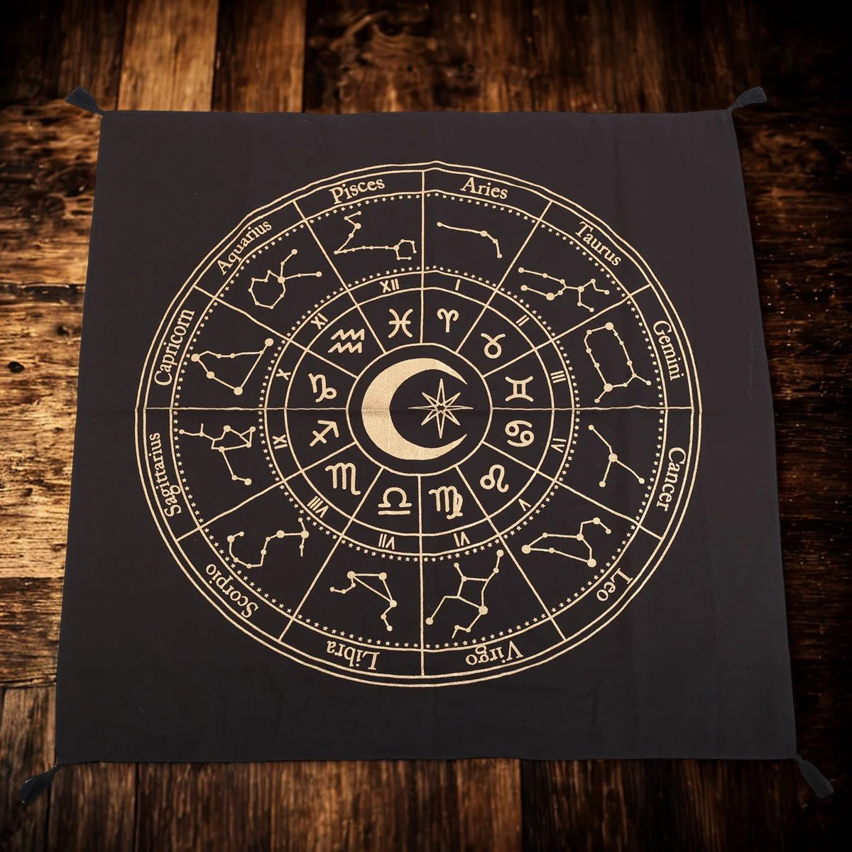Black Astrology Wheel Altar Cloth