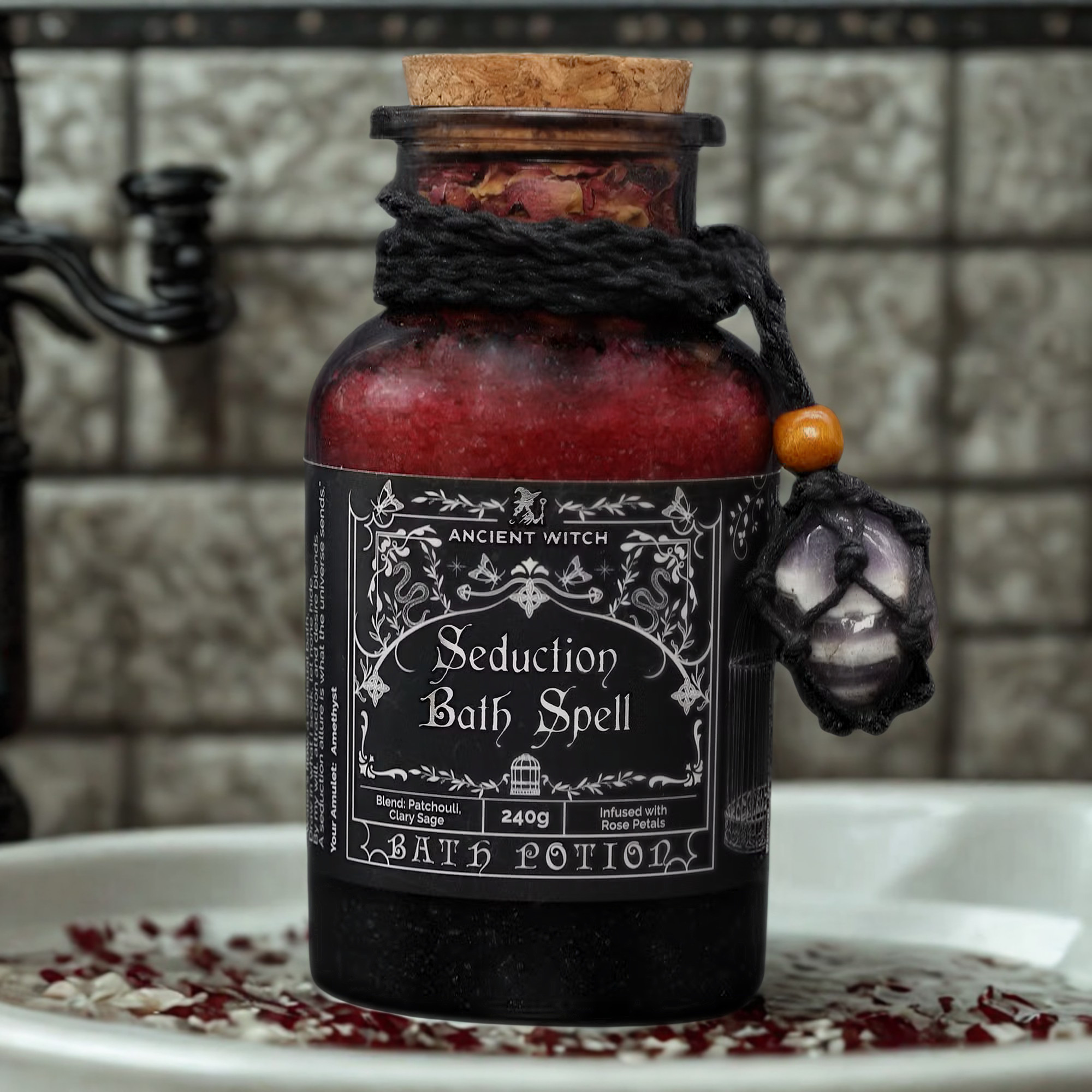 Bath Spell Potions & Amethyst Amulet - Seduction