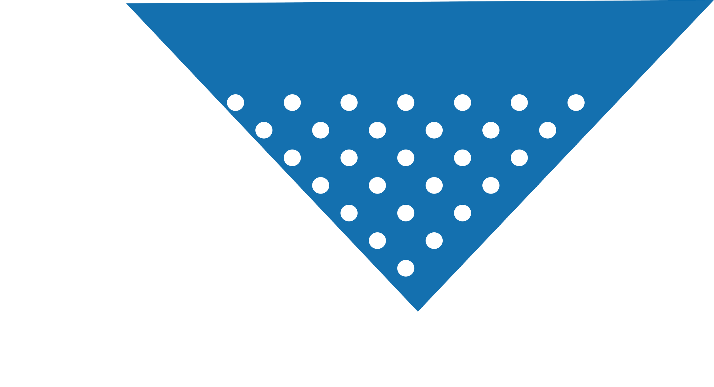 An illustration of a triangular object with white dots, divided into two segments. The top segment is solid blue, and the bottom segment is black with white dots.