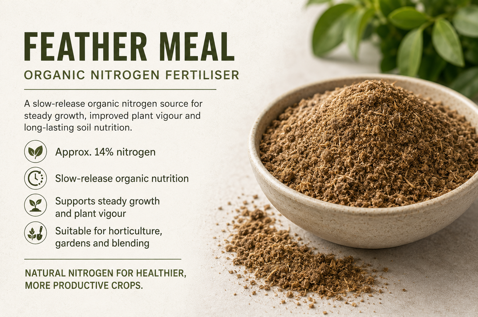 Hydrolyzed Feather Meal – Organic Nitrogen Fertiliser (≈14% N)