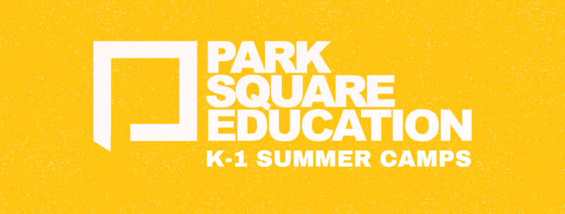 Logo for Park Square Education promoting K-1 summer camps, with a yellow background and white text.