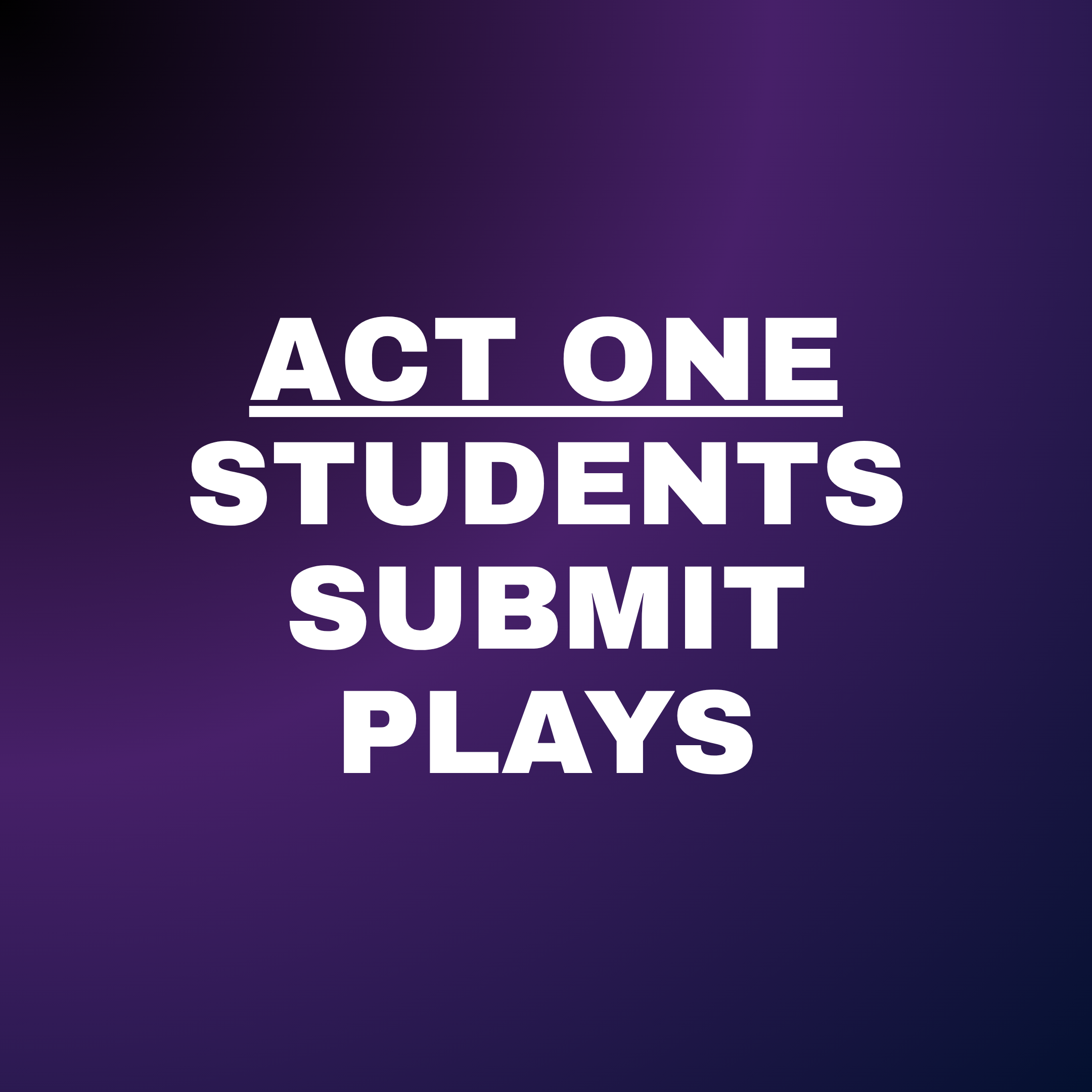 Bold text on a gradient blue background that reads 'Act One: Submit Your Play'.