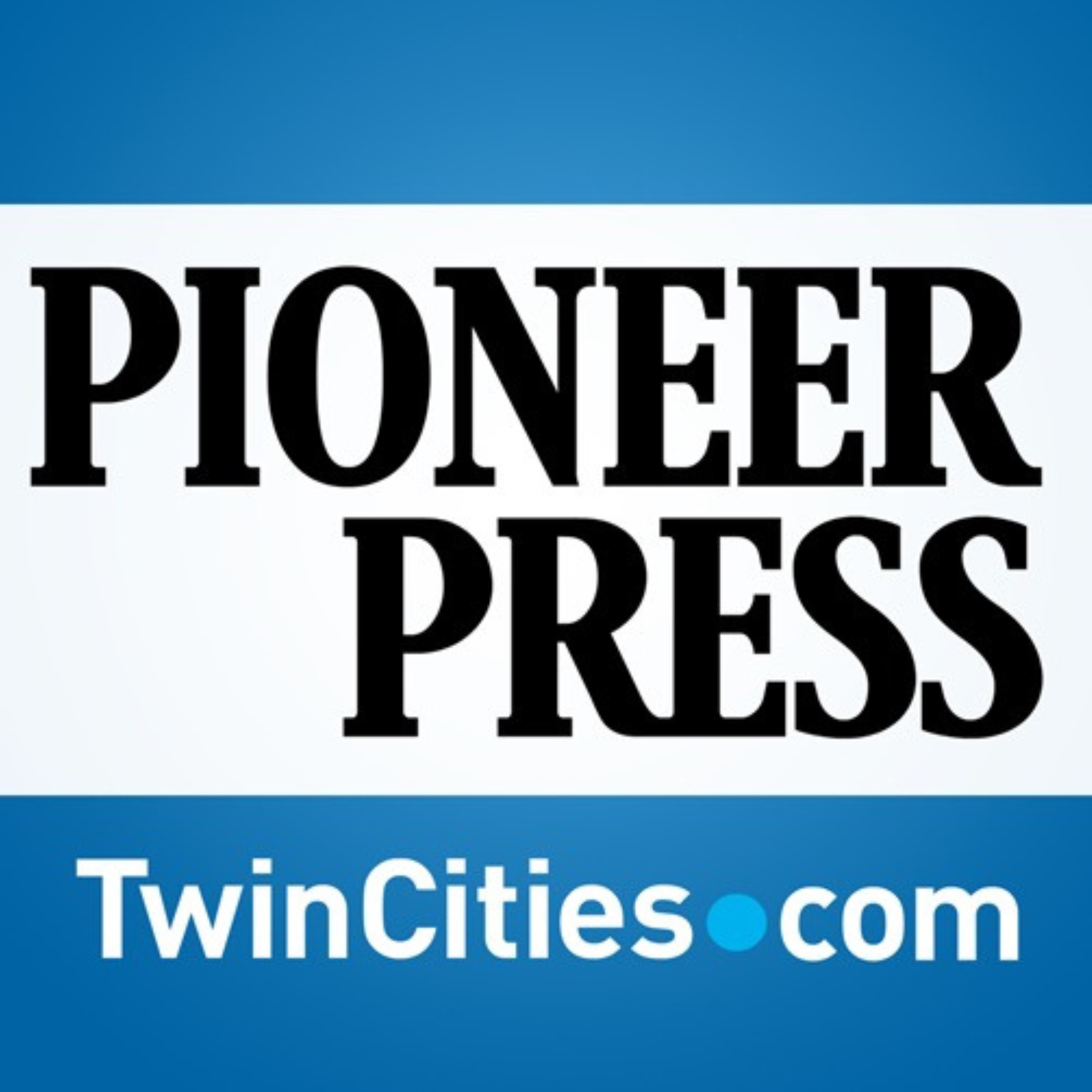 Pioneer Press logo with black text on a white background and a blue band at the bottom with white text reading 'TwinCities.com'.