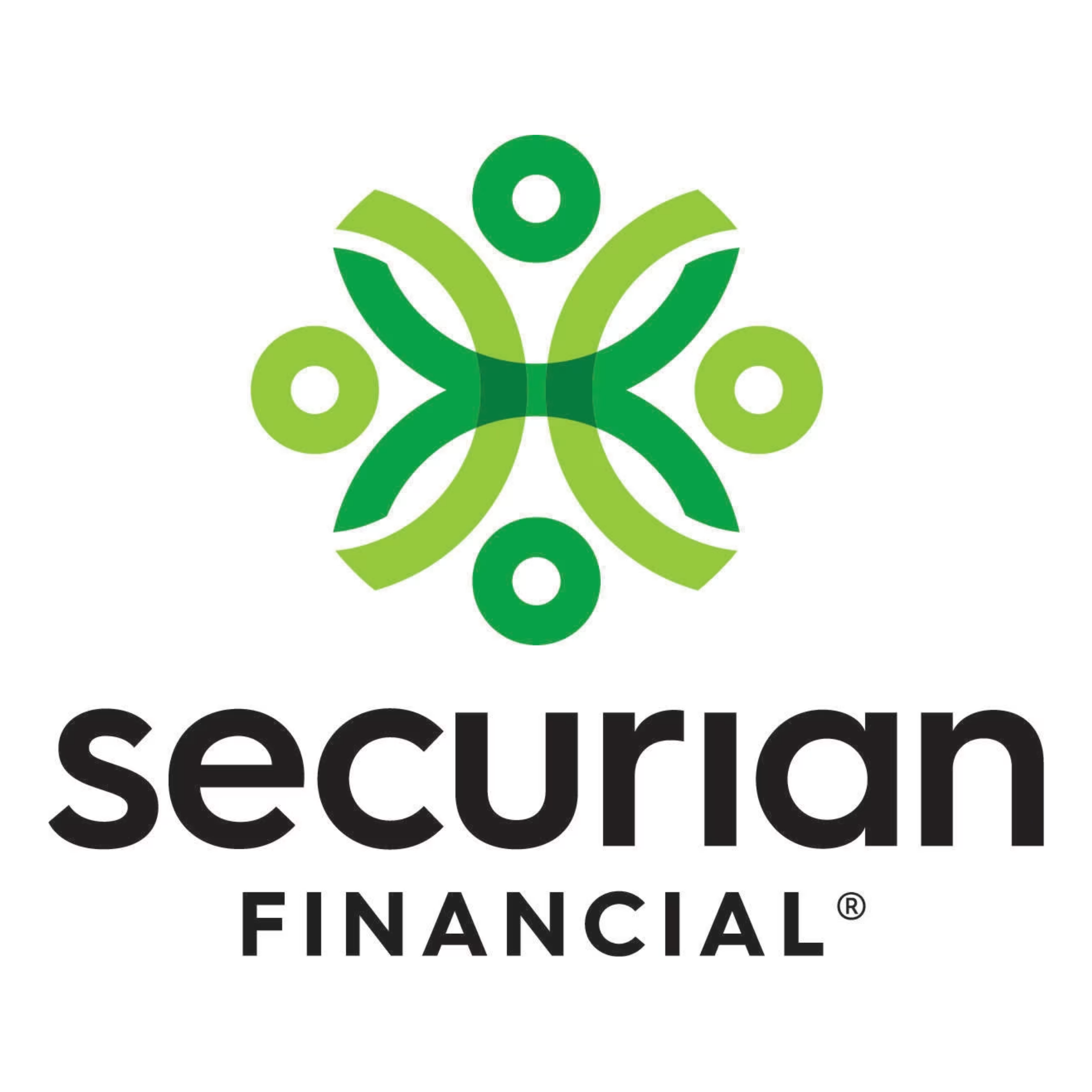 Logo for Securian Financial featuring a stylized green butterfly or flower with circular elements and the text 'securian FINANCIAL' below in black.