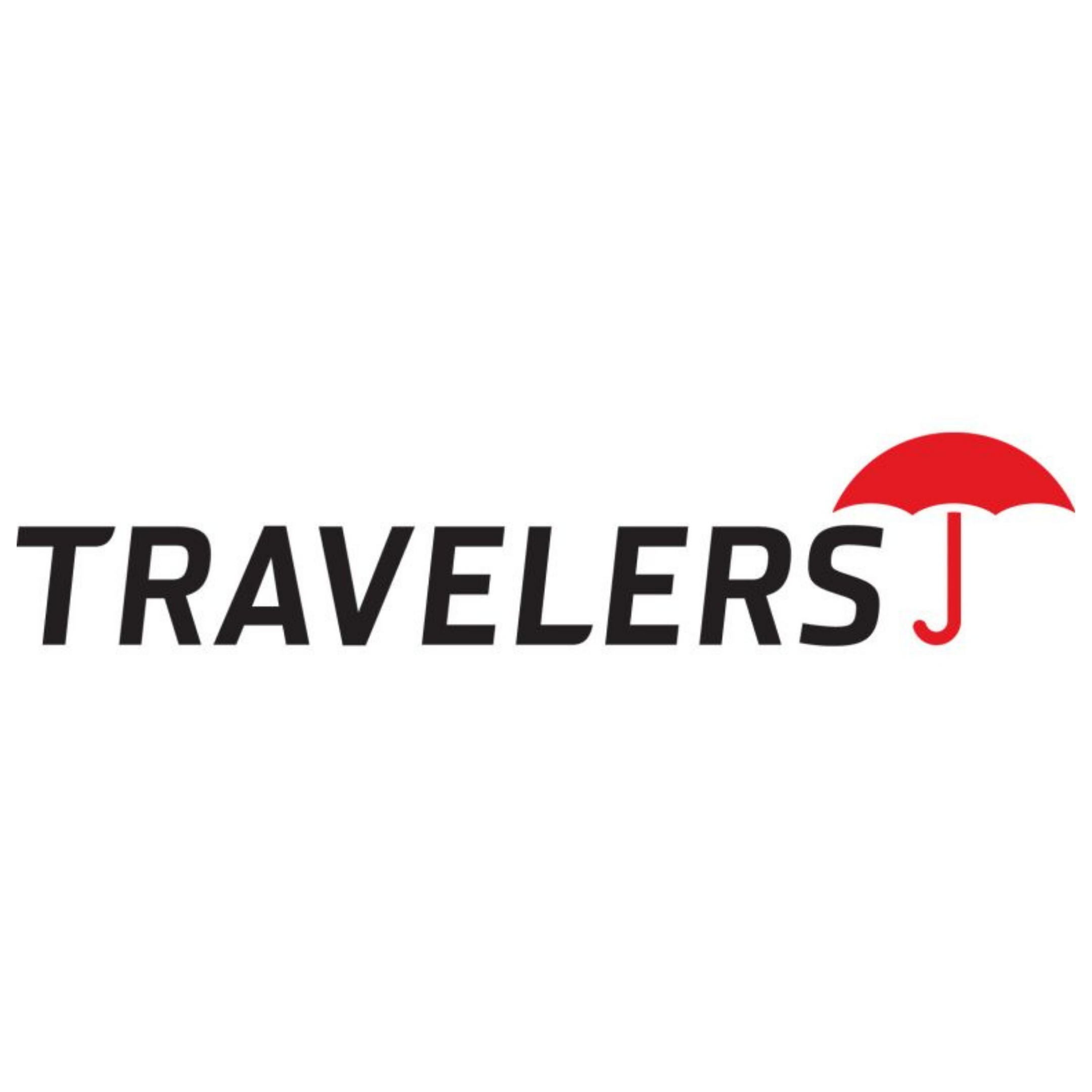 TravelersJ logo with black text 'TRAVELERS' and a red umbrella replacing the letter 'J' on a white background.