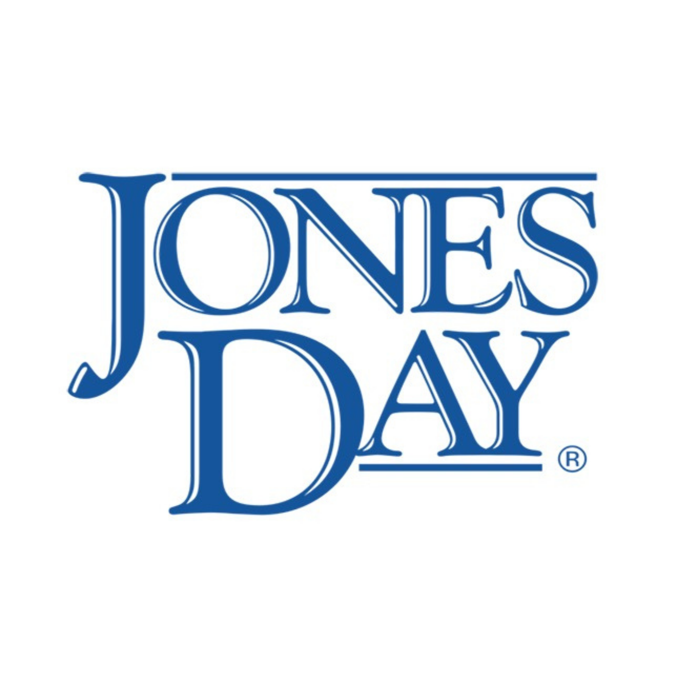 Jones Day logo in blue text with stylized font.