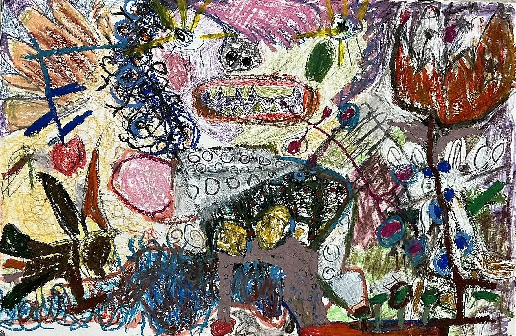 Maria on strike? Oil pastel on paper; 24x 32 in
