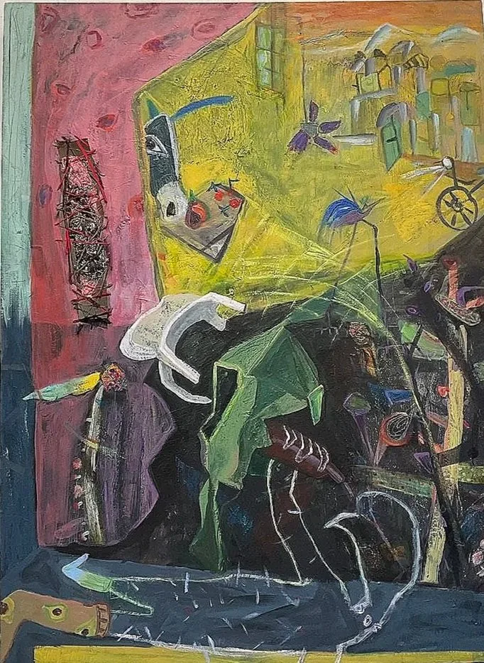 Old man resting; Mixed media on canvas; 72x48 in