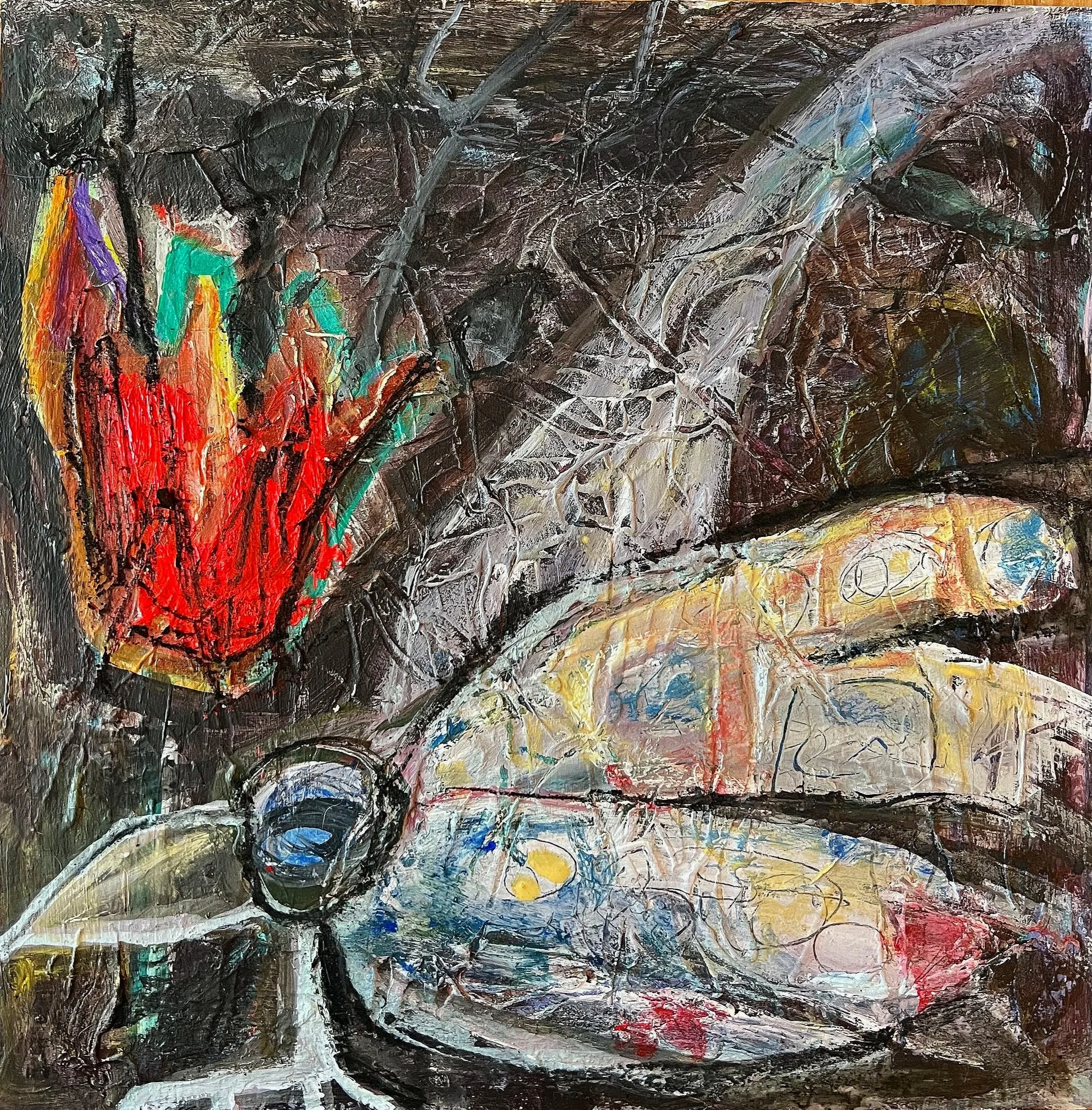 White turkey; Acrylic on cavavs; 12x12 in