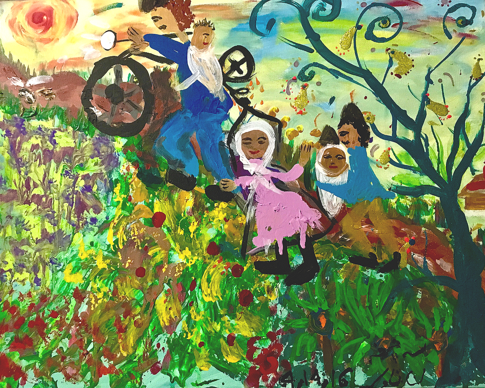 She gave birth by a river; Acrylic on canvas; 24x24 in