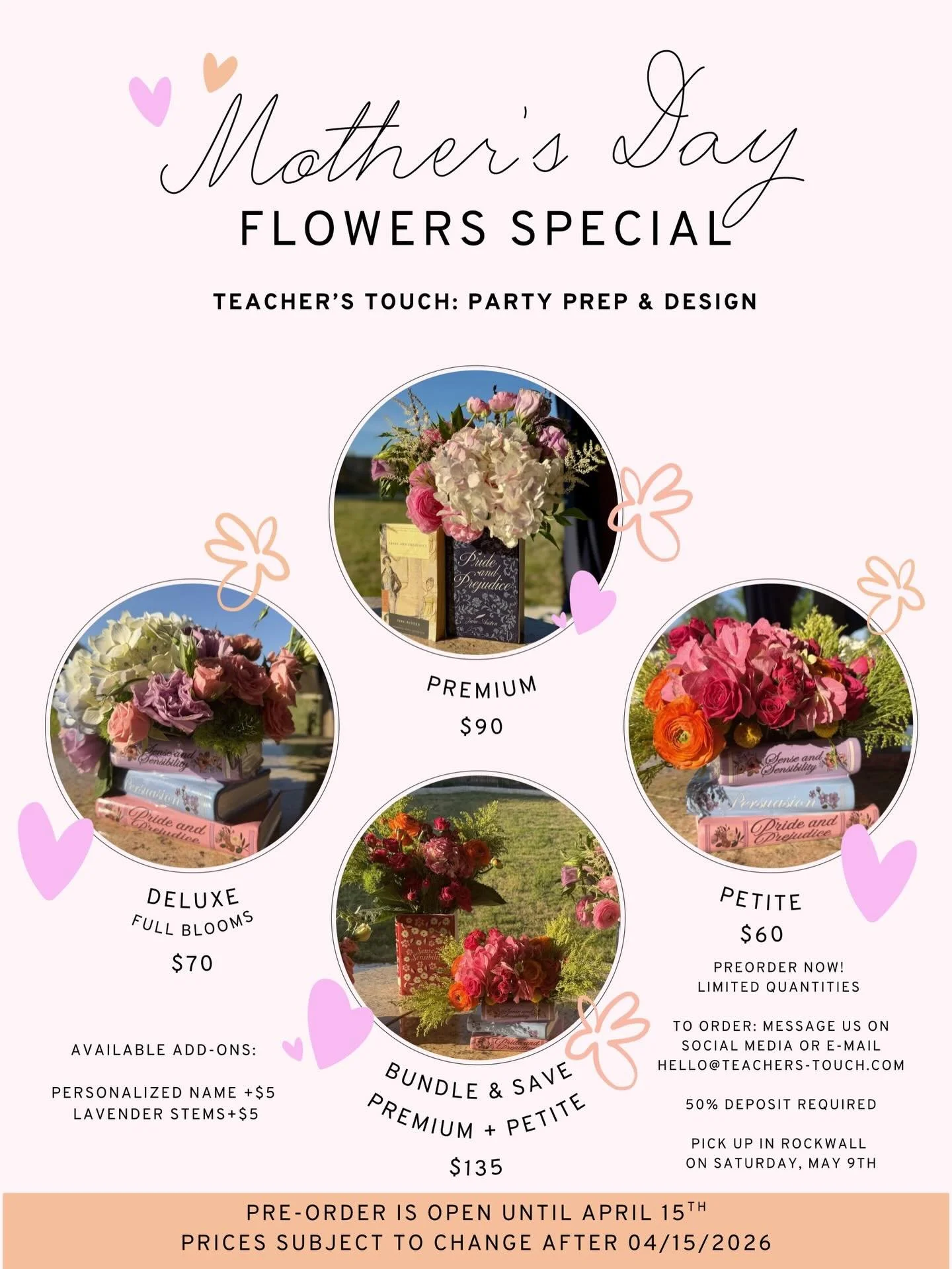 Our Mother&rsquo;s Day Flower Special is officially LIVE and ready for your preorders! These designs are as beautiful and thoughtful as all the mommas out there 🤍
This year, we went with book-inspired arrangements and we brought out the most lush ga