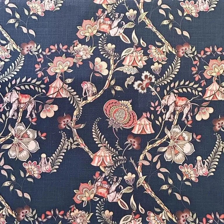 Tecido Floral Étnico Indiano Azul da Coleção Origem da Loja Dois Anjos.