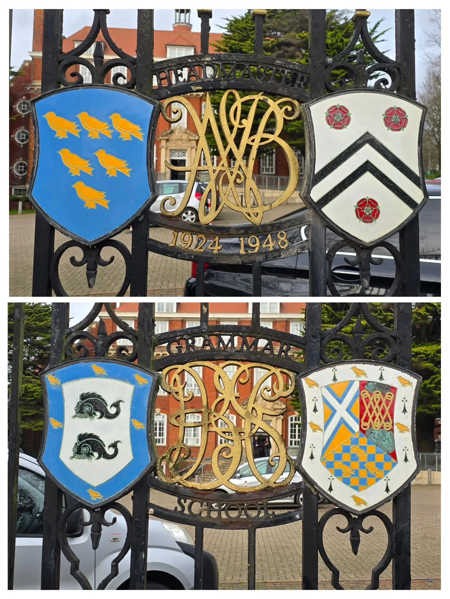 🛡 Did you know BHASVIC'S gates were installed in 1959, and feature the crests of Brighton, Hove and Sussex, as well as an unknown crest? It also features the initials of Headmaster William Arthur Barron, and the previous name of the school.