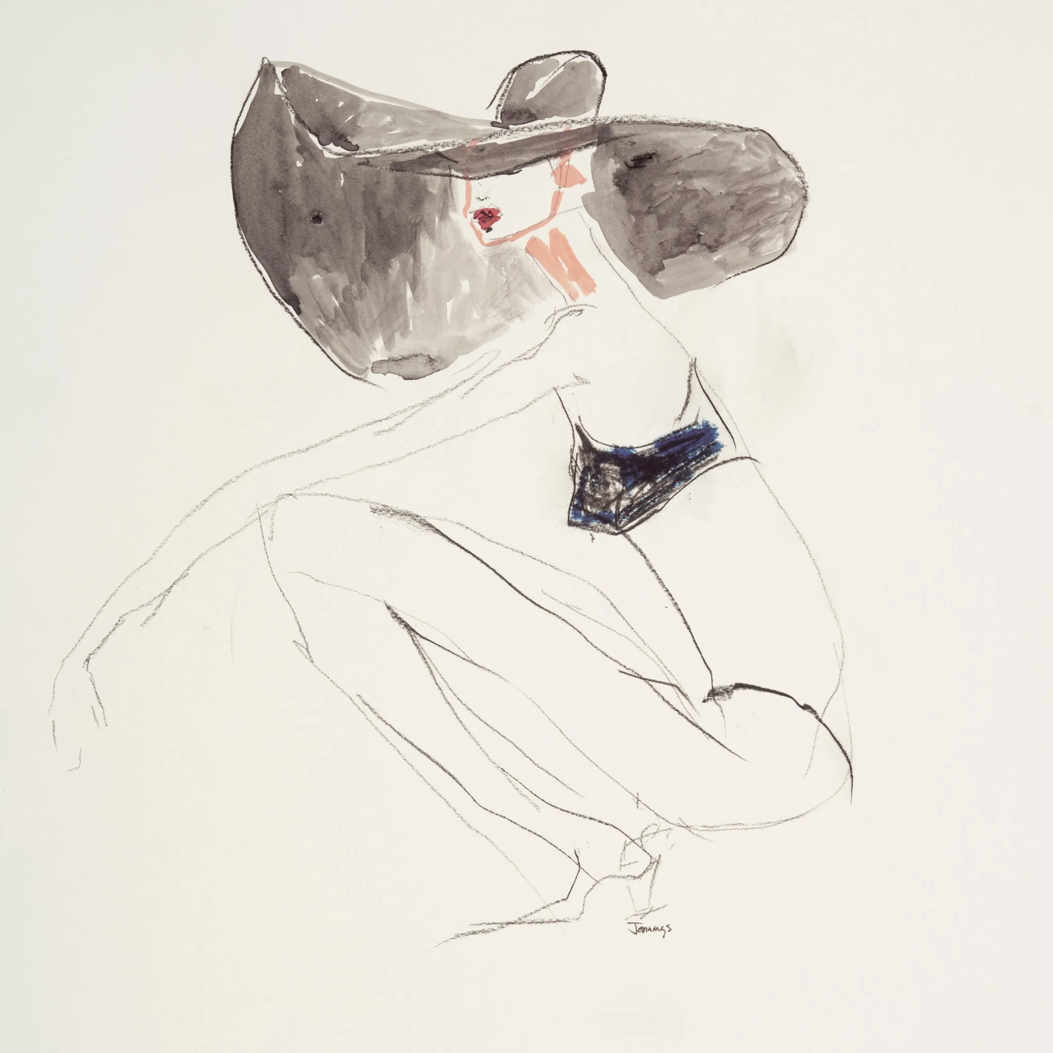 Lady in Hat creme background