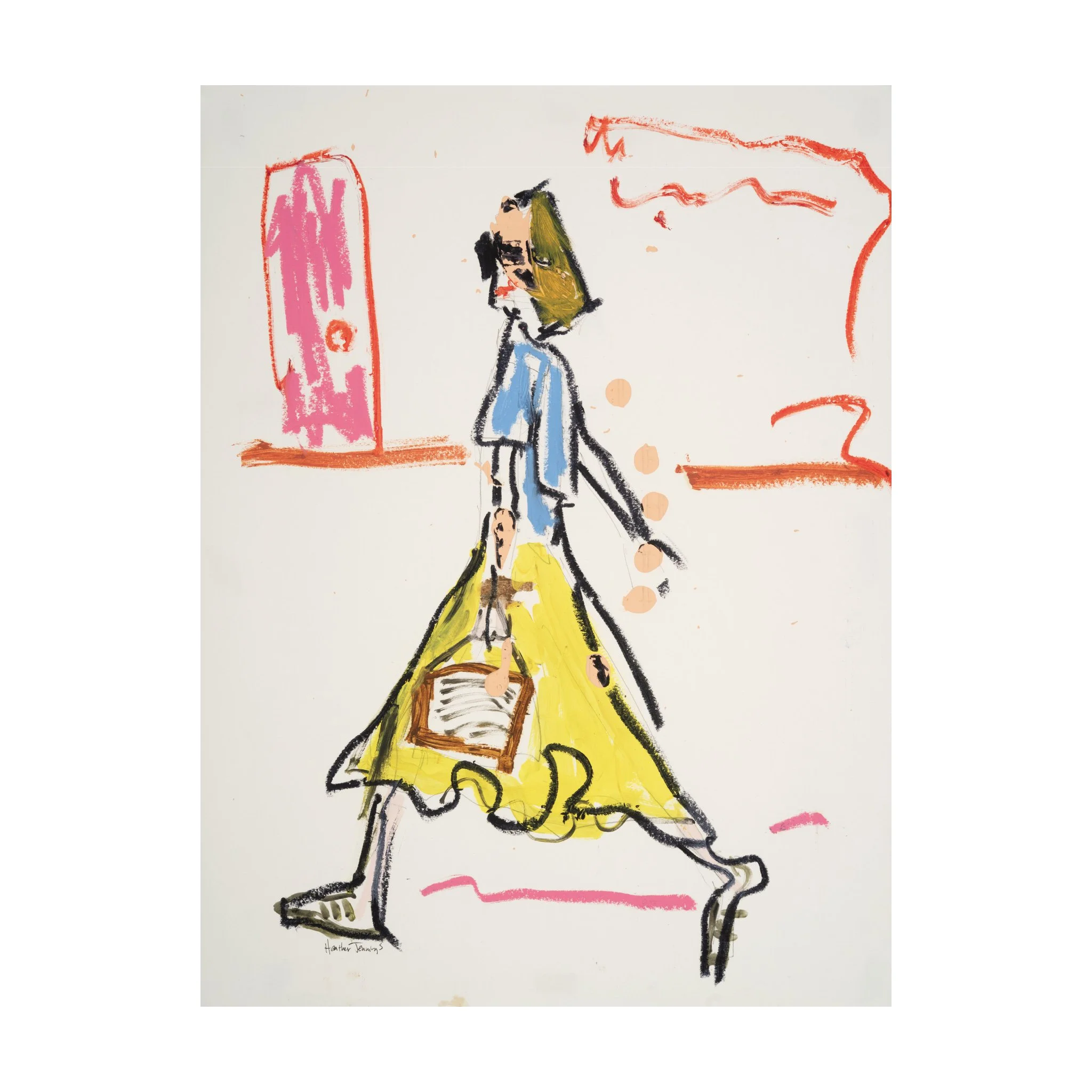 Lady on a walk cream backround