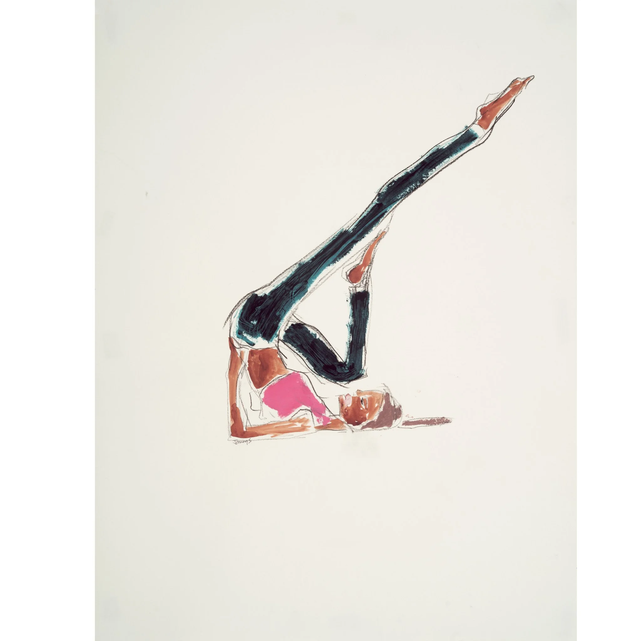 Woman in Shoulder Stand Cream Background