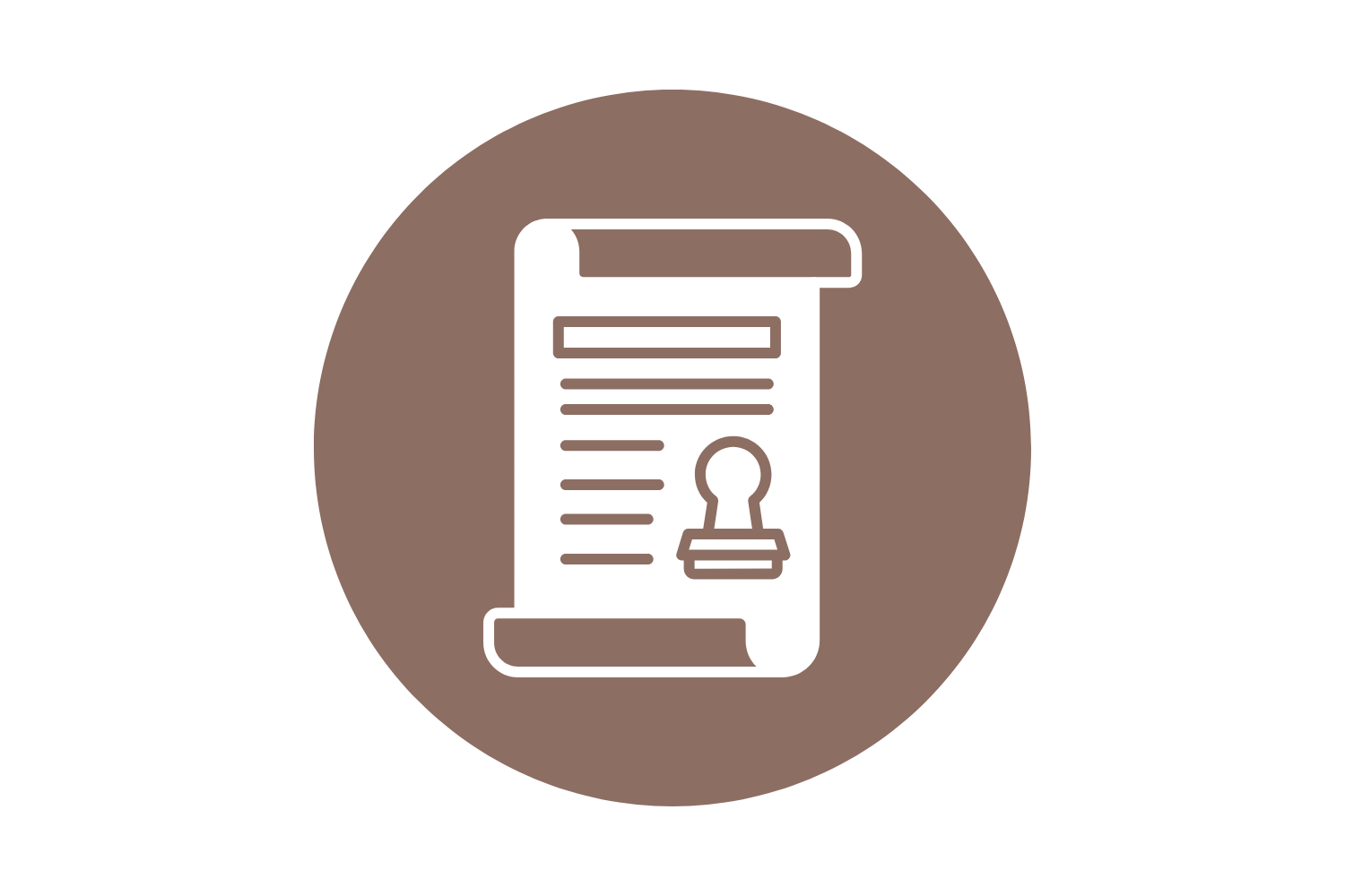 Icon of a document with a stamp on a brown circular background