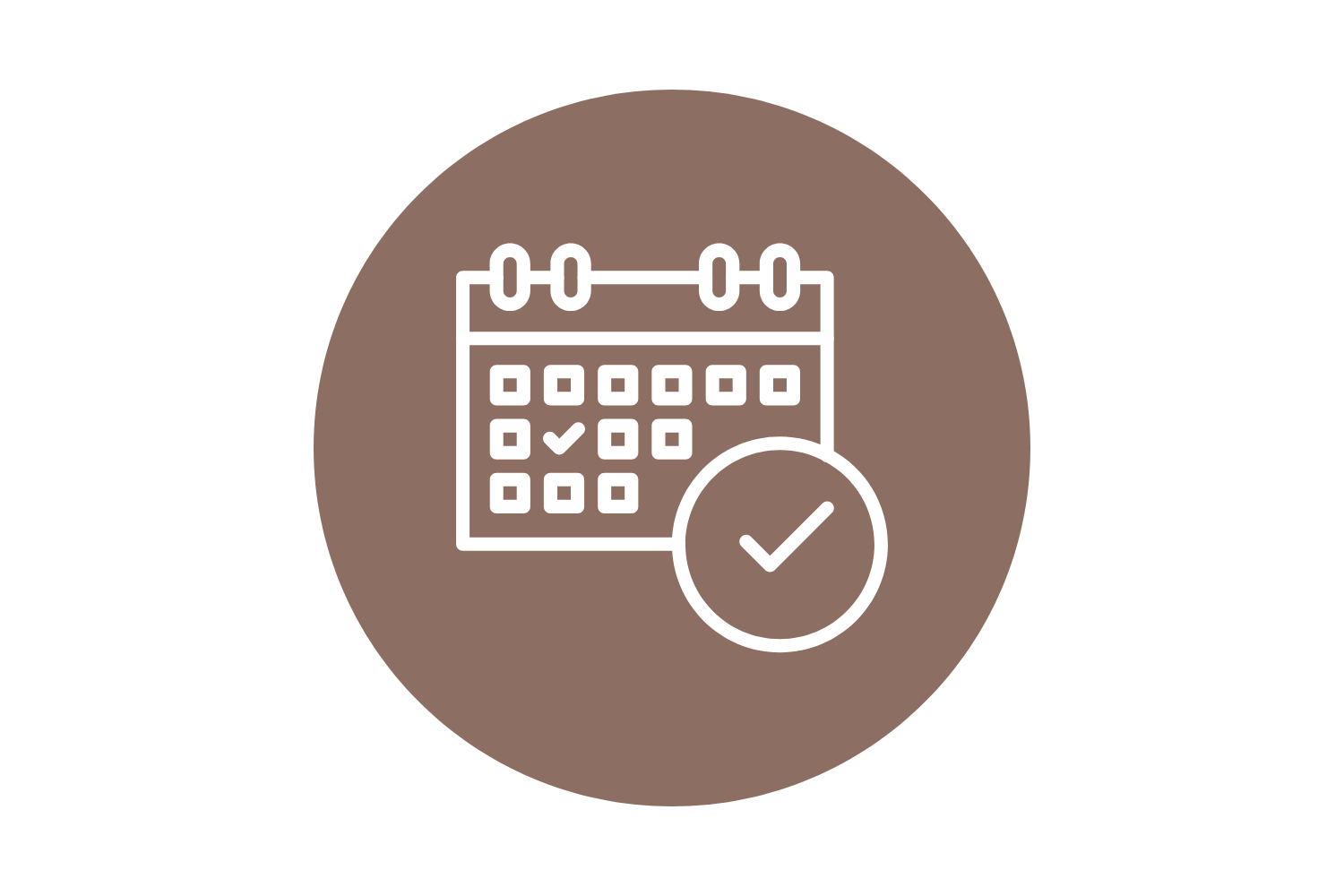 Icon of a calendar with checkmarks and a large checkmark circle, symbolizing scheduled and completed appointments or tasks.