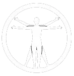 Silhouette of Leonardo da Vinci's Vitruvian Man drawing in black and white