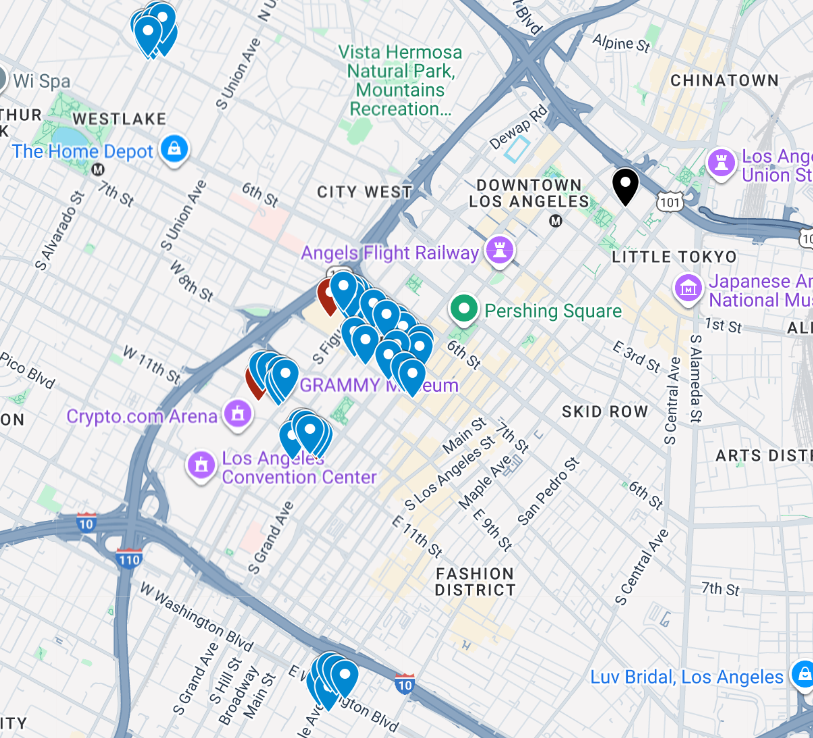 Location map showing sidewalk stencil and decal coverage in key neighborhoods