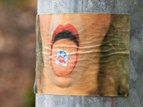 Close-up of compact snipe posters placed along nightlife and retail corridors