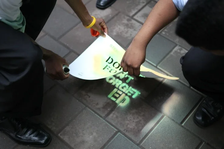 Sidewalk decal campaign targeting pedestrians in nightlife and retail districts