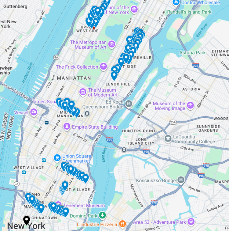 Sidewalk stencil and decal placement map showing high-traffic pedestrian zones