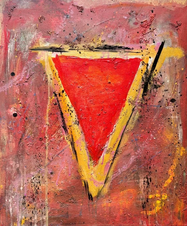 Abstract Art by Sada Stavrum - gold triangle with red middle