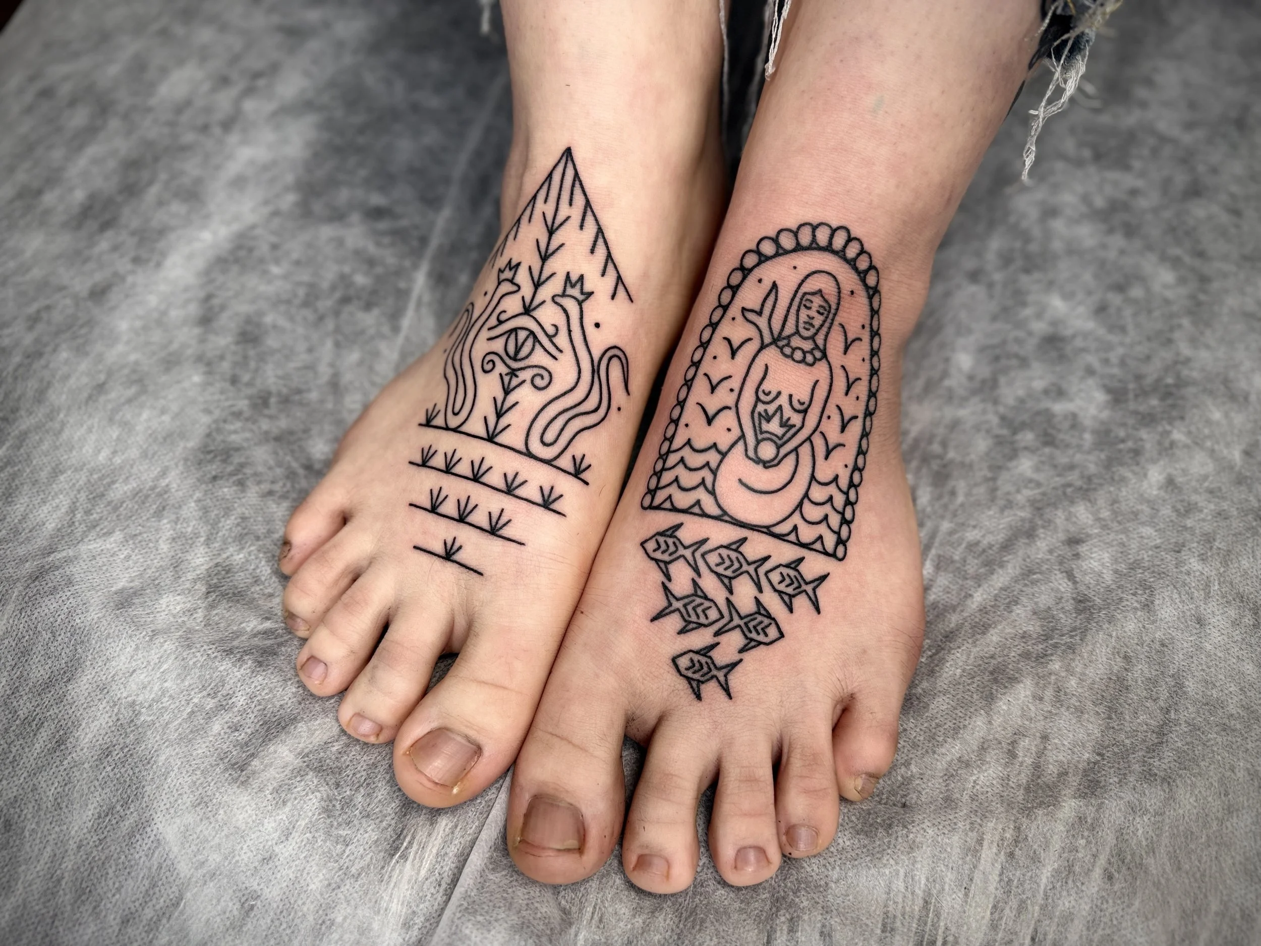 Justas Jurkevičius-Tattoo Artist-Lithuanian folk tales: Eglė Queen of Serpents-tattoo on 2 feet