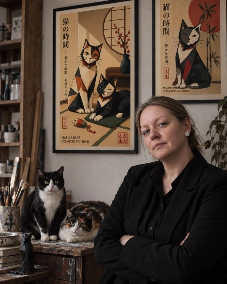 Artist Marina Imar w/ cat