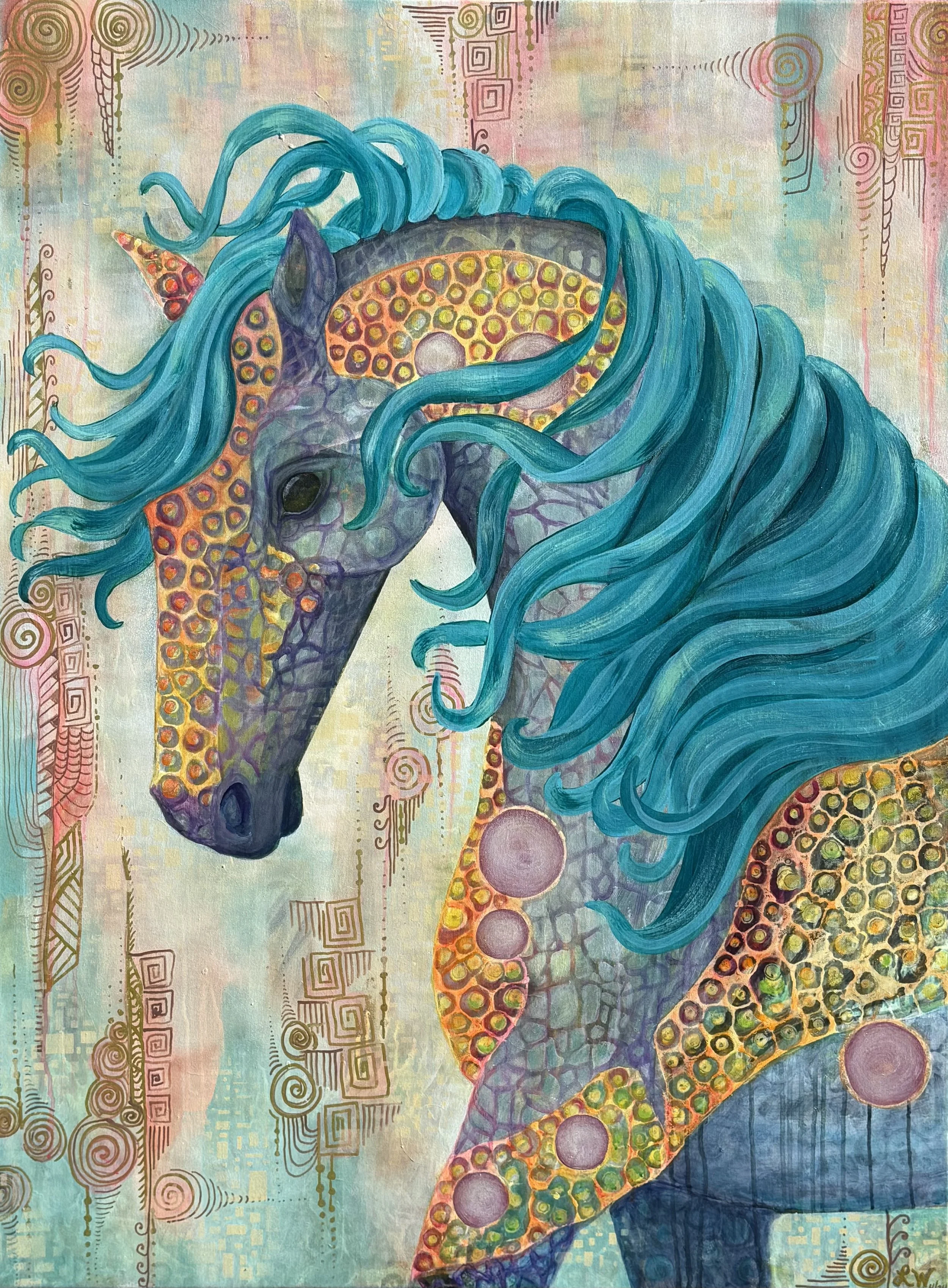 Painting by Lisa Widerer - Horse with blue manes