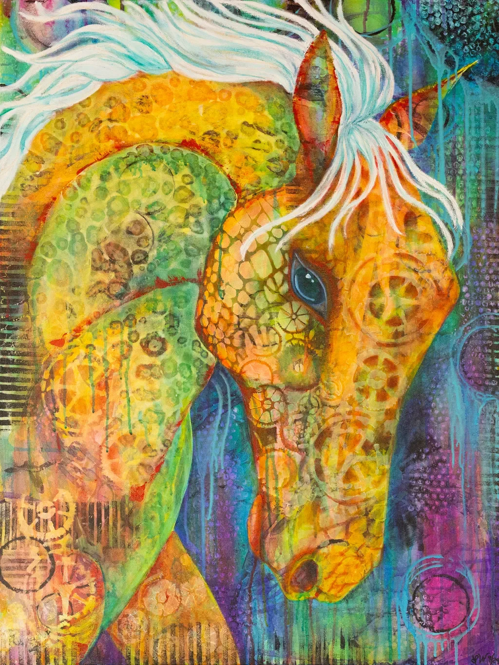 Paiting By Lisa Widener - Gears in Motion - face of a horse with many colors