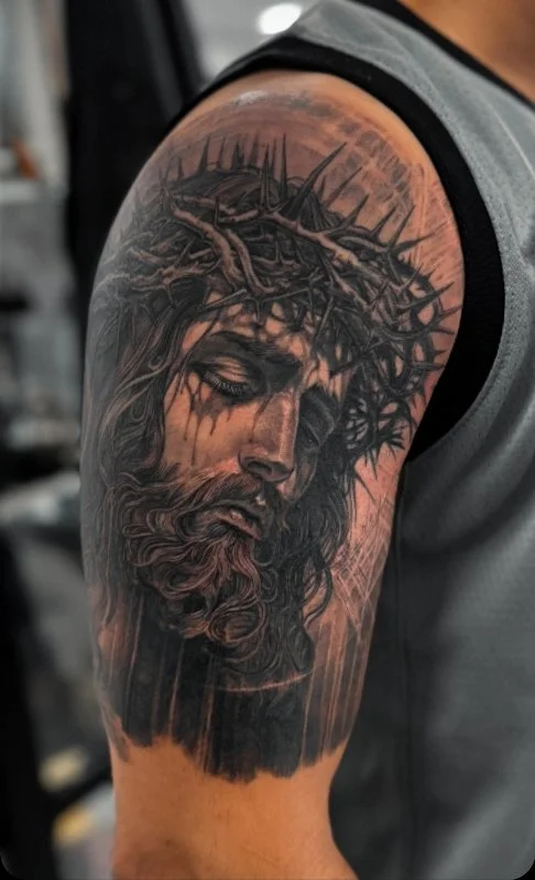 Jesus tattoo by Vic Tamian