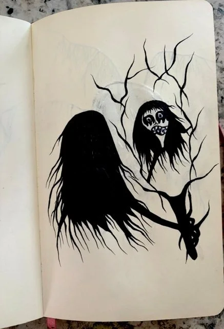 Artist Raven Ramirez Cantu - abstract portrait - black on white paper