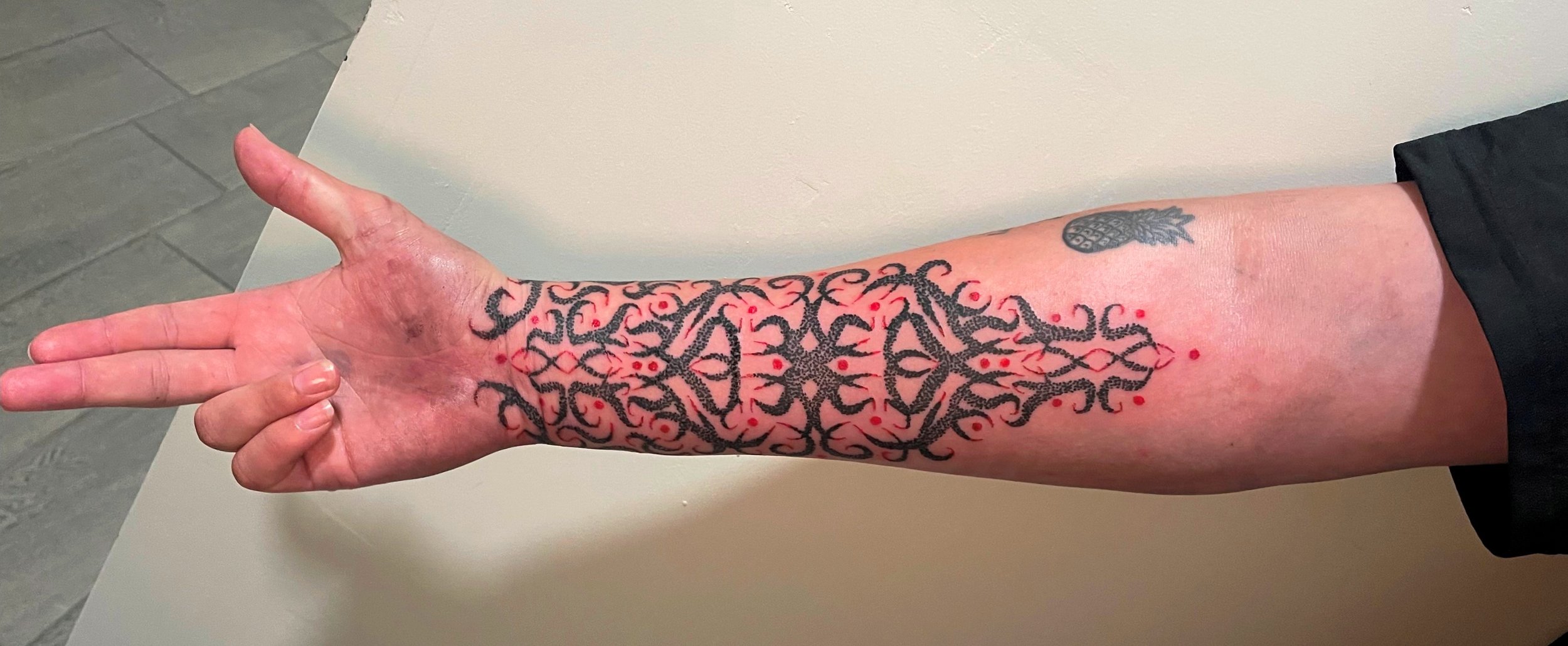 Elijah Rain-2-tattoos-SanDeigo-CA-forearm tattoo - dot design