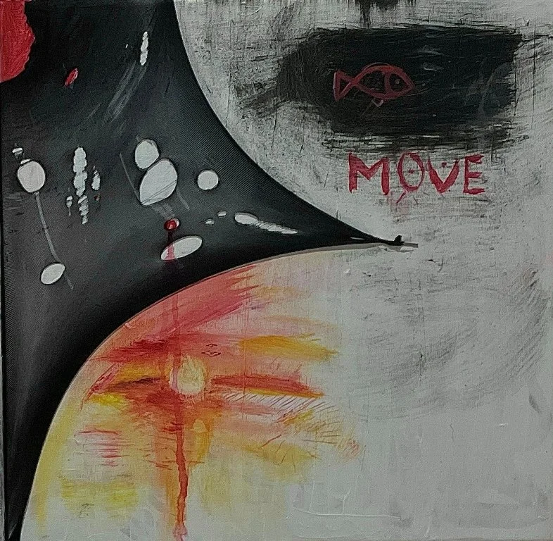 black, orange and gray abstract painting by Ilya Black