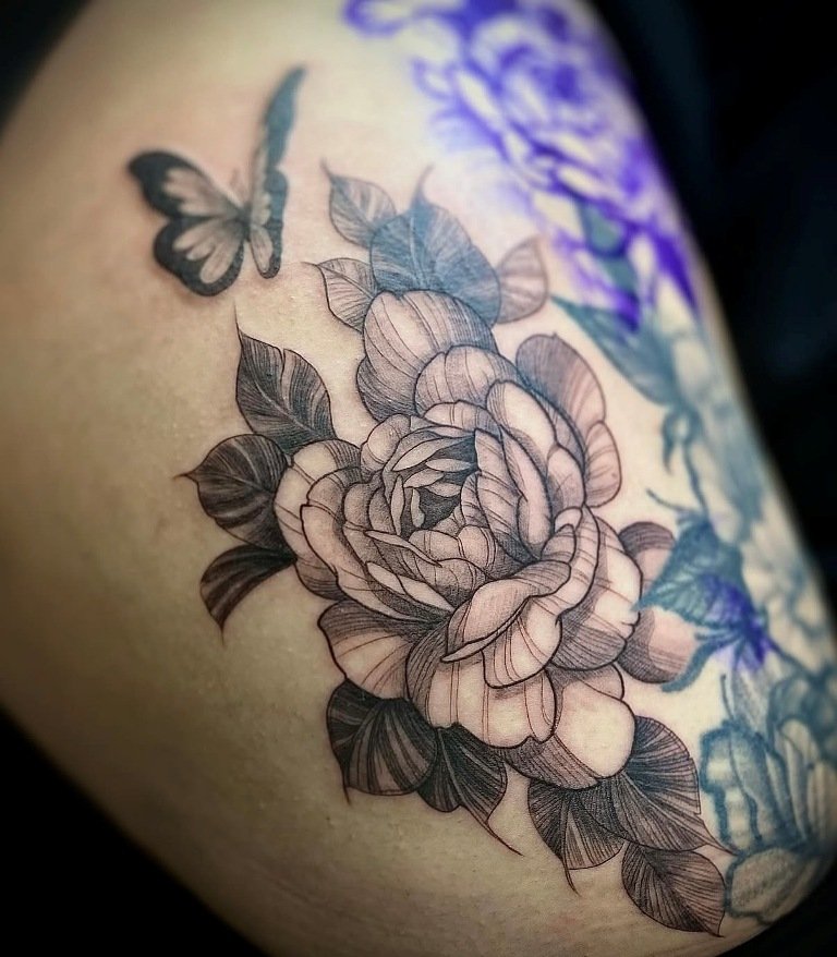 Bryant Howerton - Tattoo Artist - flower tattoo black and gray