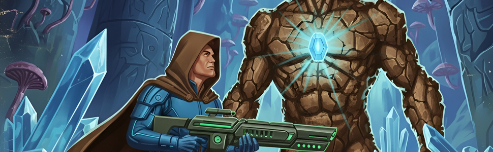 Pulp-sci-fi image - hero with a laser blaster