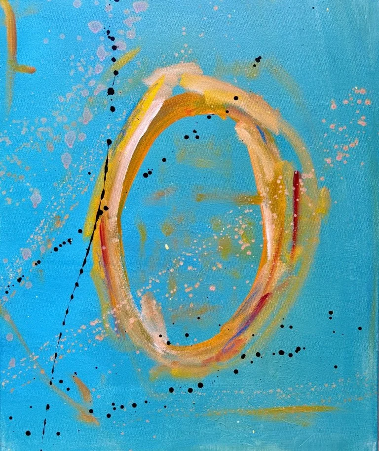 Abstract Art by Sada Stavrum - teal with gold circle
