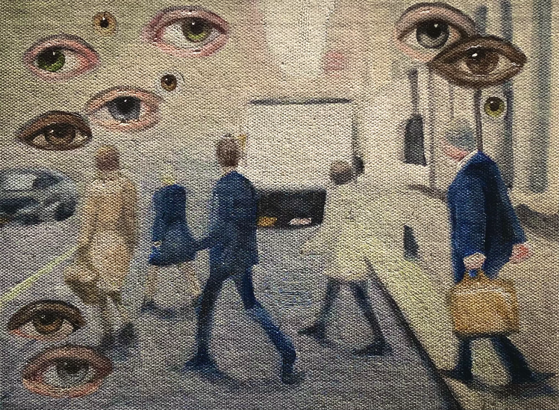 abstract surrealist painting - business people with eyes everywhere