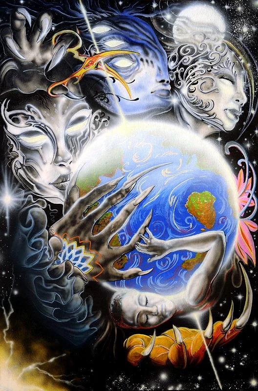 art3-Albert T. Colon of Dudes Tattoos-surreal looking sci-fi painting - planet, claws, women, space