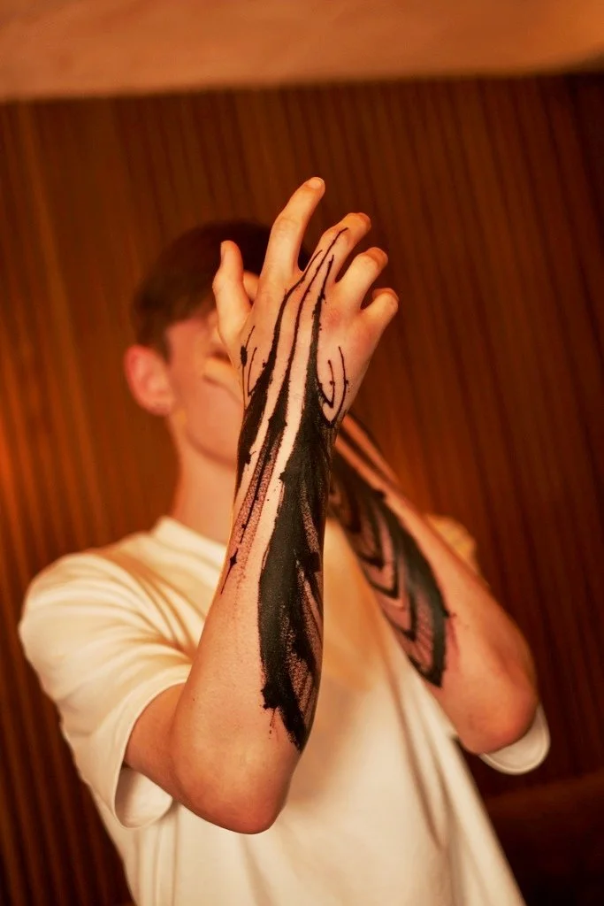 black and gray arm tattoo by Misha Bardak artist