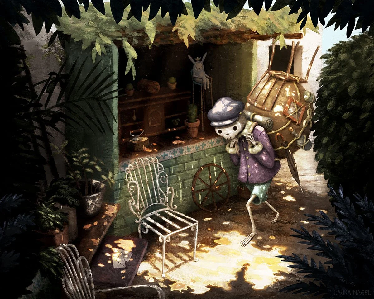 Wandering skeleton by artist Laura Nagel