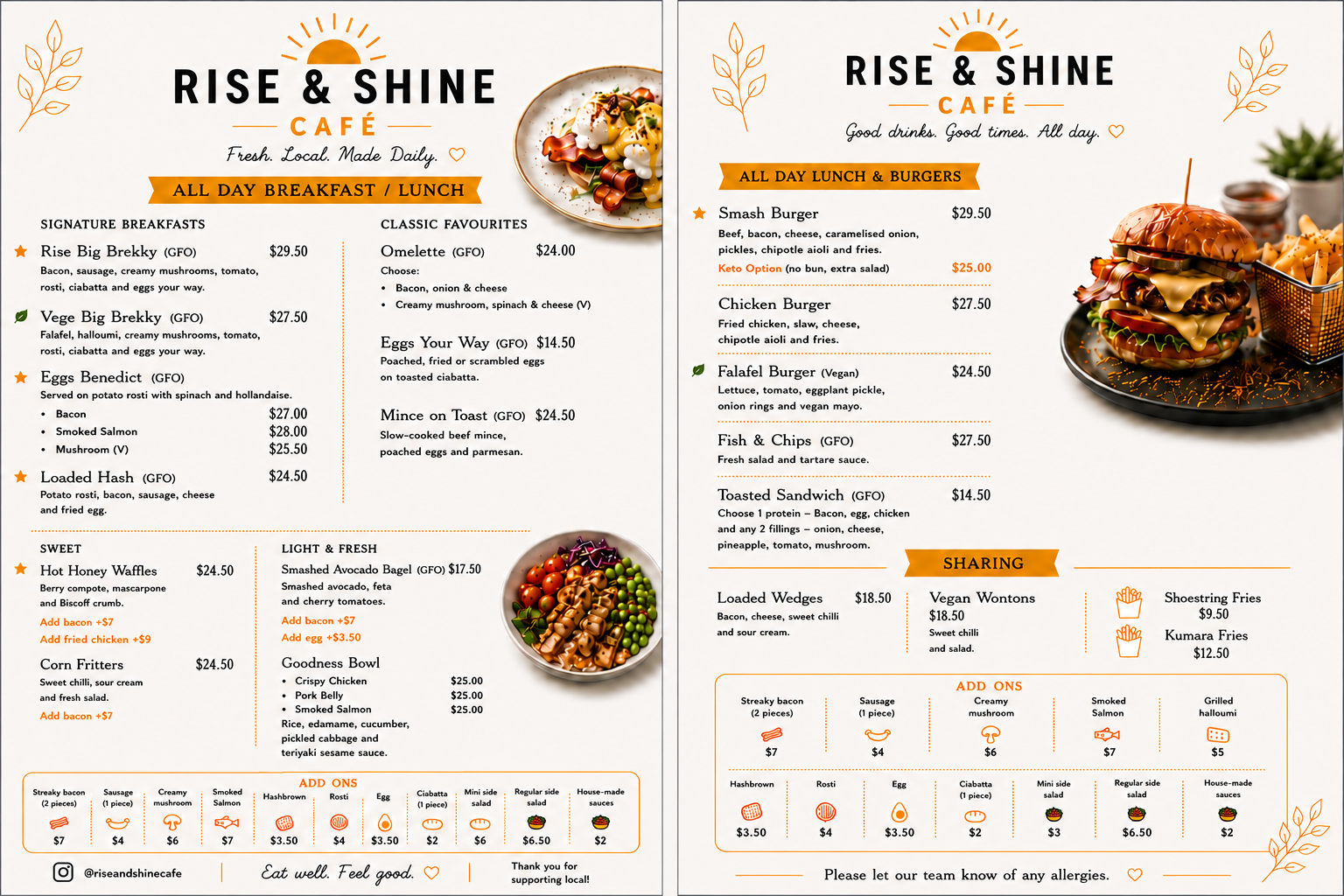 Rise 'n Shine Cafe Menu